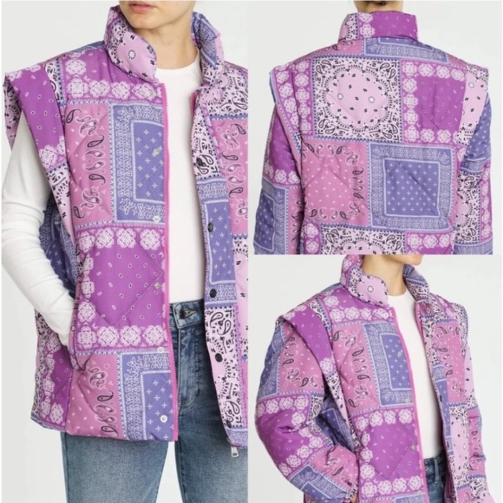 NWOT Pistola Callista Long Sleeve Puffer Vest Bandana Pink Orchid Jacket $228 S - Picture 4 of 5